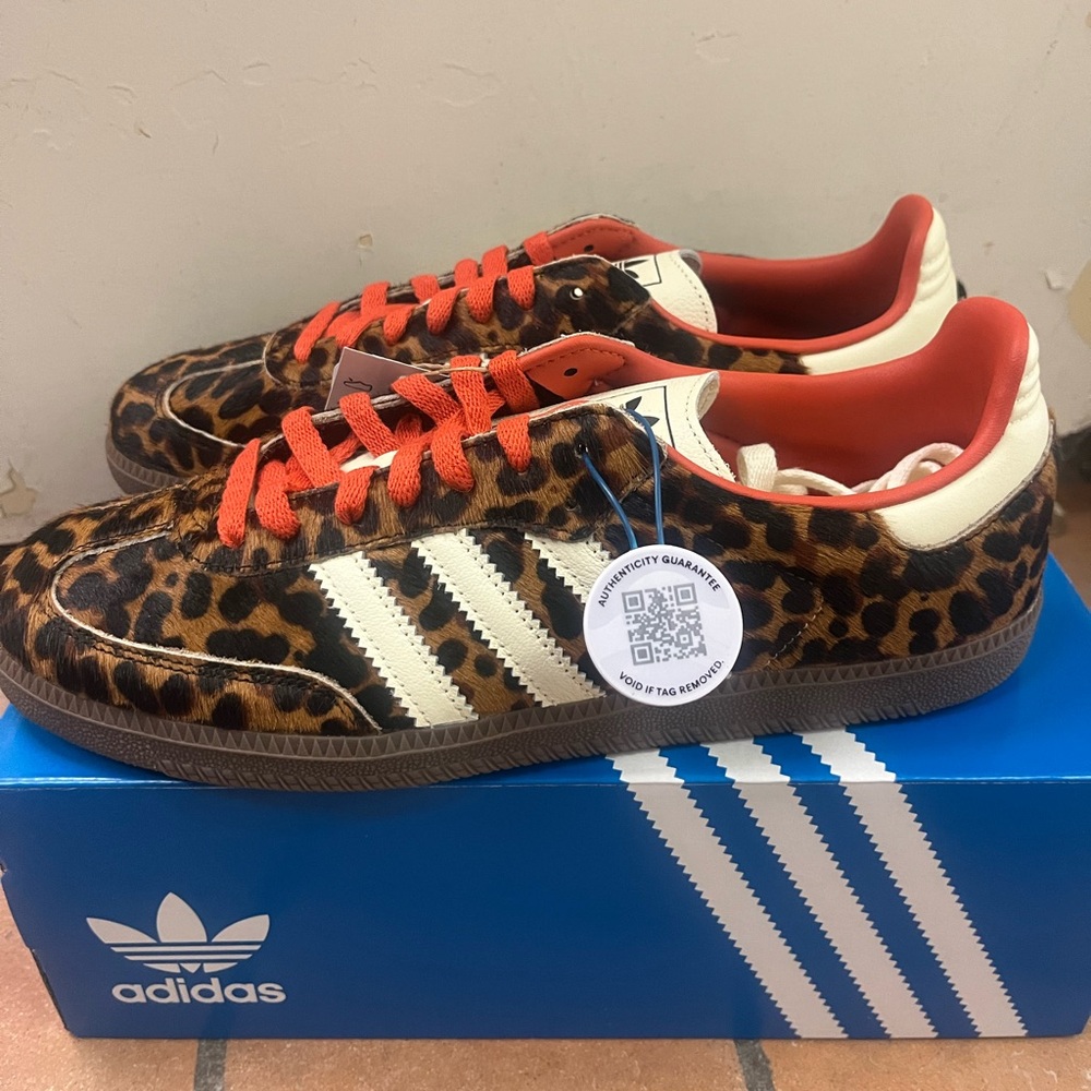 Brand New Adidas Samba! They are too big and I can’t return! Fun cheetah print